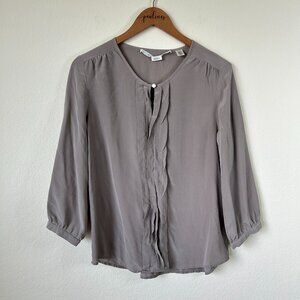 Max Studio Top Womens Large Gray Silk Pleated 3/4 Sleeve Career Blouse L